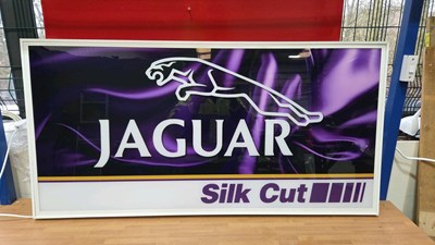 Lot 353 - LARGE ILLUMINATED JAGUAR LE MANS SILK CUT TEAM SIGN 47" X 24"