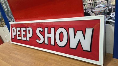 Lot 109 - ILLUMINATED PEEP SHOW SIGN 47" X 12"