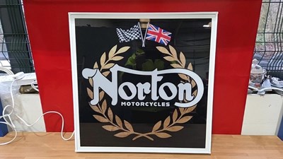 Lot 758 - ILLUMINATED NORTON MOTOR CYCLES SIGN 24" X 24"