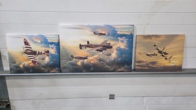 Lot 548 - 3 X WW2 LANCASTER/SPITFIRE PICTURES ON CANVAS 20" X 16 / 30" X 20"