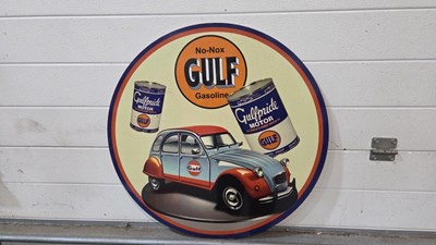 Lot 340 - GULF MOTOR OIL REPRODUCTION SIGN 24" DIA