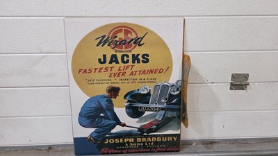 Lot 167 - WIZARD HYDRAULIC JACKS REPRODUCTION,DOUBLE SIDED SIGN 20"X 16"