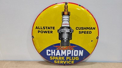 Lot 61 - CHAMPION SPARK PLUG SERVICE , REPRODUCTION ENAMEL SIGN 19" DIA