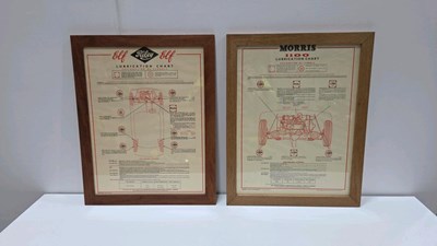 Lot 479 - RILEY ELF & MORRIS 1100 FRAMED LUBRICATION CHARTS 25" X 20"