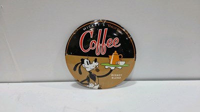 Lot 211 - MICKEY'S "REALLY SWELL" COFFEE, REPRODUCTION ENAMEL SIGN 12" DIA