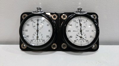 Lot 47 - TWIN MINERVA RALLY TIMER ON A METAL MOUNTING PLATE 5" X 2.5"