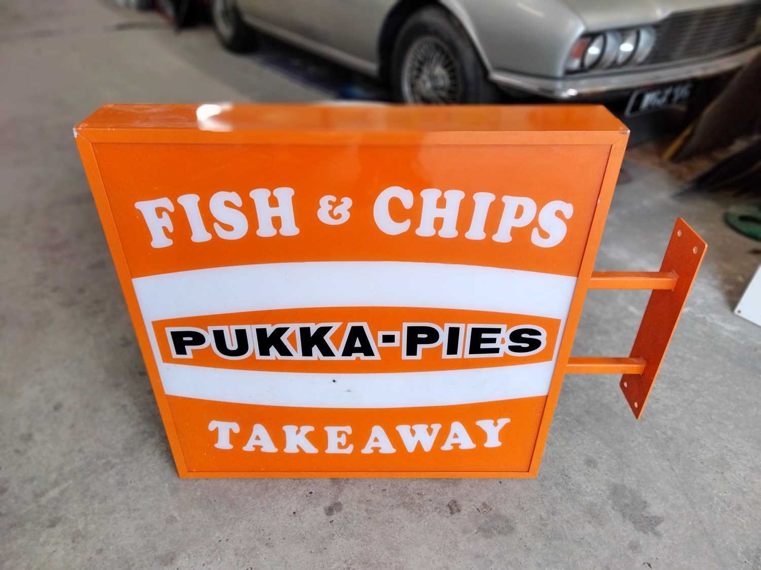 Lot 471 - PUKKA PIES FISH & CHIPS WALL MOUNTED SIGN