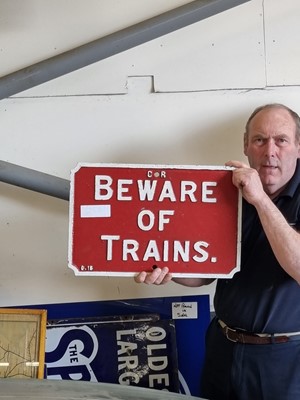 Lot 580 - BEWARE OF TRAINS SIGN