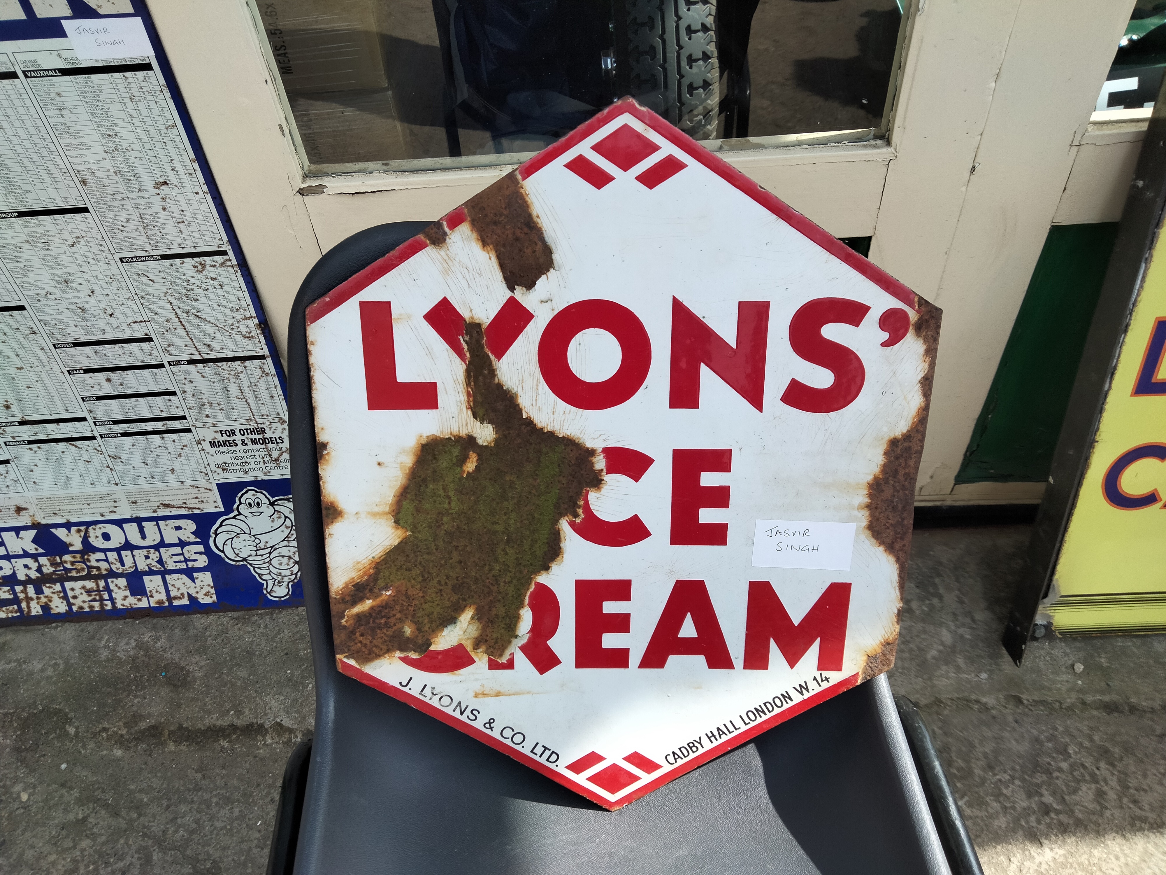 Lot 3 LYONS ICE CREAM HEXAGONAL ENAMEL SIGN