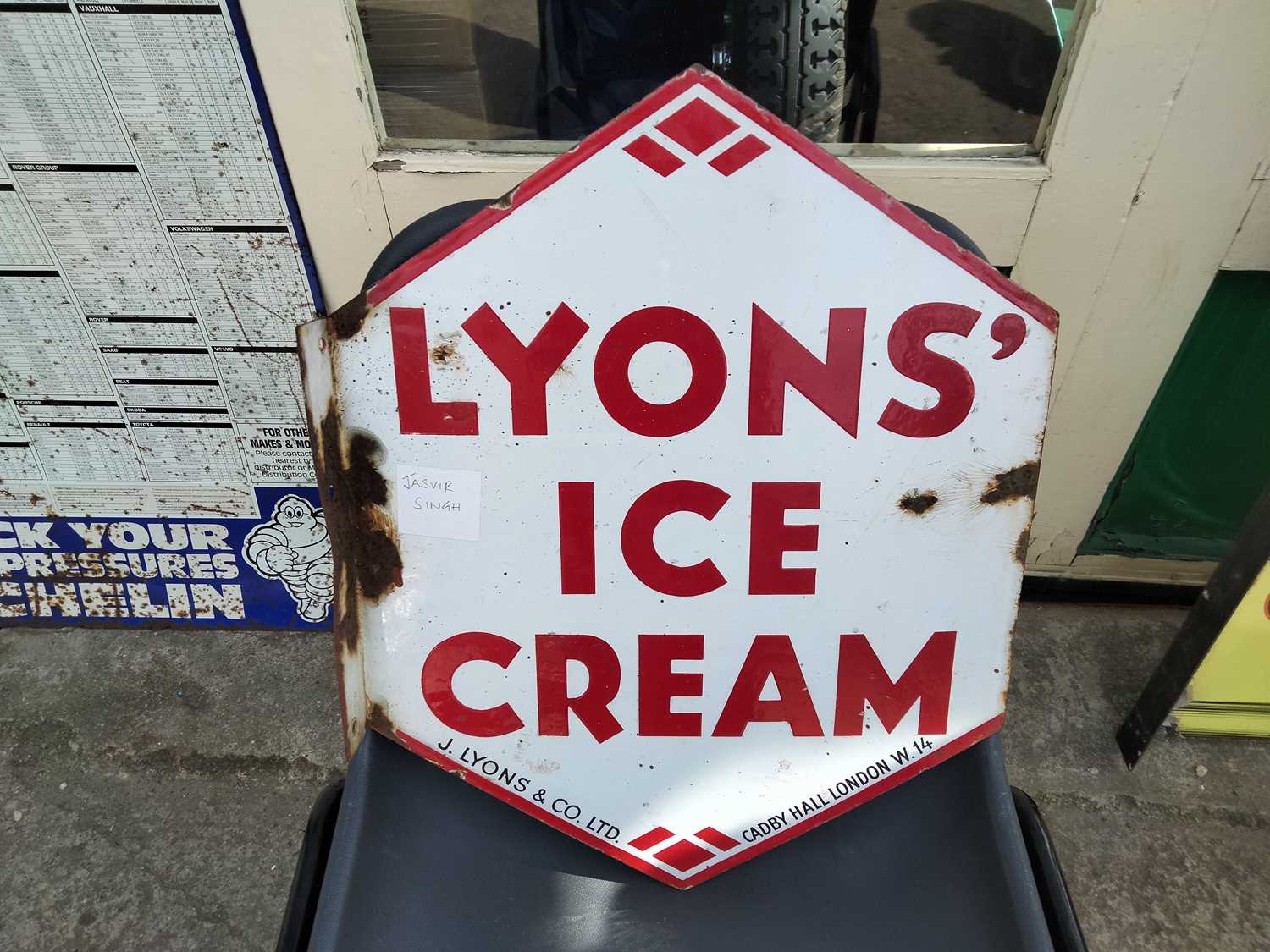 Lot 3 - LYONS ICE CREAM HEXAGONAL ENAMEL SIGN