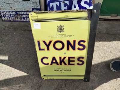 Lot 153 - LYONS CAKES DOUBLE SIDED ENAMEL SIGN WITH BRACKET