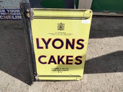 Lot 153 - LYONS CAKES DOUBLE SIDED ENAMEL SIGN WITH BRACKET