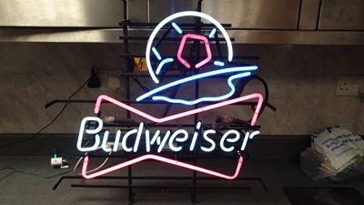 Lot 21 - NEON BUDWEISER SIGN WITH BASEBALL CAP AT THE TOP