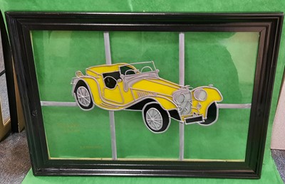 Lot 271 - 3 STAINED GLASS VINTAGE CAR FRAMES