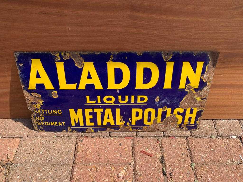 Lot 57 - ENAMEL ALADDIN METAL POLISH SIGN