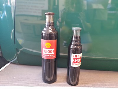 Lot 503 - 2 X SHELL X-100 MOTOR OIL GLASS BOTTLES