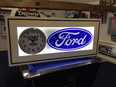 Lot 323 - LARGE ILLUMINATED FORD RS SIGN WITH CLOCK