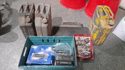 Lot 559 - X3 JERRY CANS, CAR PARTS & OLD RADIOS