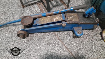 Lot 352 - CAR RAMPS, COMPRESSOR WITH AIR LINE, TROLLEY JACK & NORTON MUD GUARDS