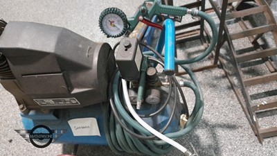 Lot 352 - CAR RAMPS, COMPRESSOR WITH AIR LINE, TROLLEY JACK & NORTON MUD GUARDS