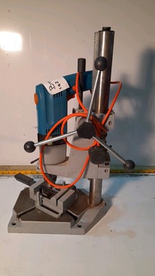 Lot 261 - DRILL AND DRILL STAND PLUS WOODEN ROUTER AND FOLDER WITH DETAILS