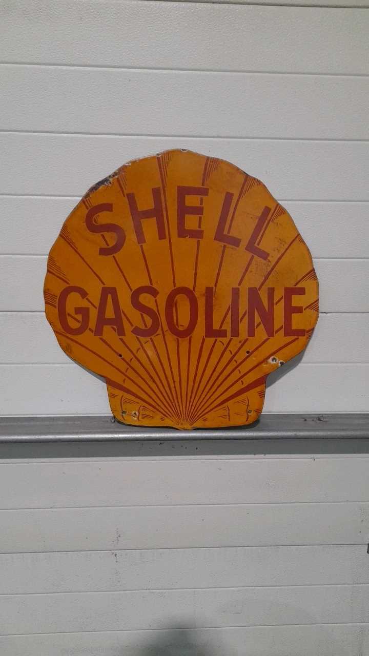 Shell Gas Signs Lot 238 - SHELL GASOLINE ENAMEL SIGN