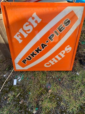 Lot 743 - PUKKA PIES FISH & CHIPS SIGN