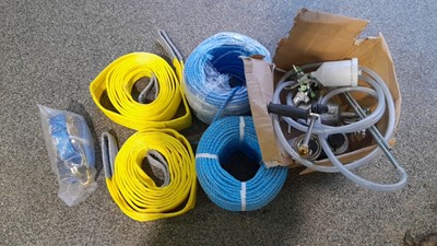 Lot 129 - ROPE ROLLS, LIFTING SLINGS, SPRAY GUN ASS