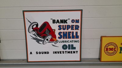Lot 157 - WOODEN HAND PAINTED BANK ON SUPER SHELL SIGN