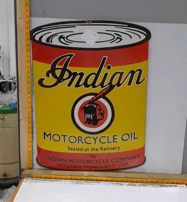 Lot 563 - ENAMEL INDIAN MOTORCYCLE OIL REPRO SIGN SINGLE SIDED