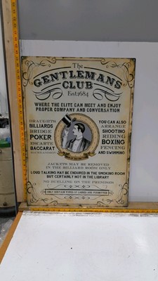 Lot 65 - GENTLEMENS CLUB METAL  REPRODUCTION SINGLE SIDED SIGN