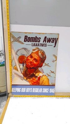 Lot 81 - BOMBS AWAY LAXATIVES REPRODUCTION  METAL SIGN