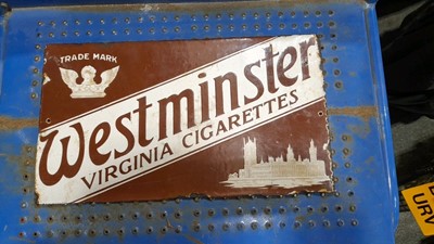 Lot 425 - WESTMINSTER VIRGINIA CIGARETTES DOUBLE SIDED ENAMEL SIGN