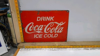 Lot 407 - DRINK COCA COLA ICE COLD ENAMEL SIGN
