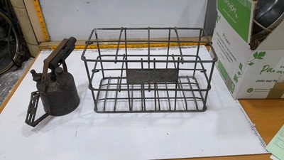 Lot 623 - ESSO OIL BOTTLE CRATE & OLD BLOWTORCH