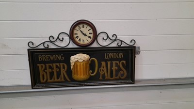 Lot 21 - BREWING BEER LONDON ALES CLOCK SIGN